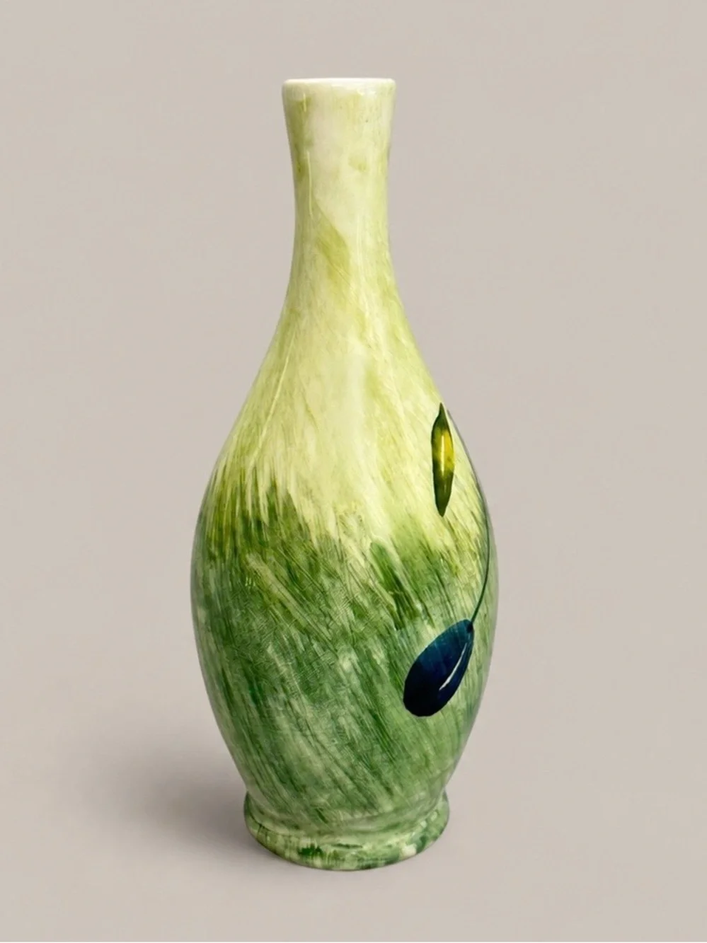 JRM Ceramica Italy Hand Painted Ceramic Vase Cherries Pepper Green Pottery